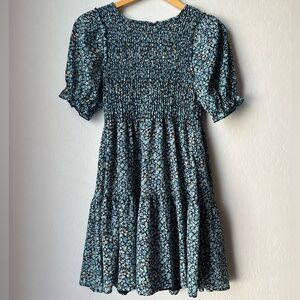 Blue floral puff sleeve dress